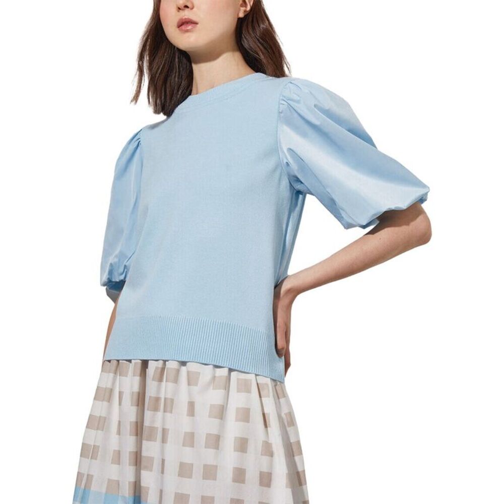 Ming Wang Womens  Mixed-Media Puff Sleeve Tunic